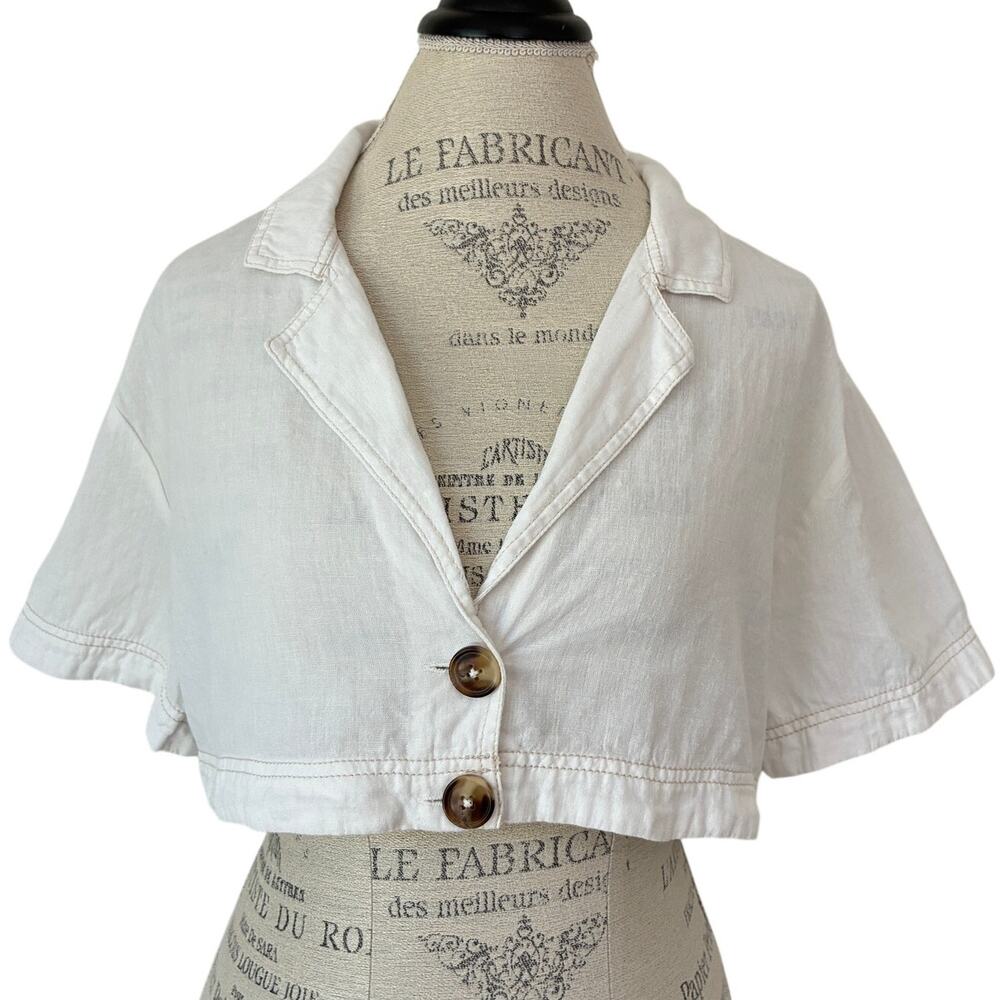 Free People Cream Linen Cotton Honeydew Button Crop Top Size XS